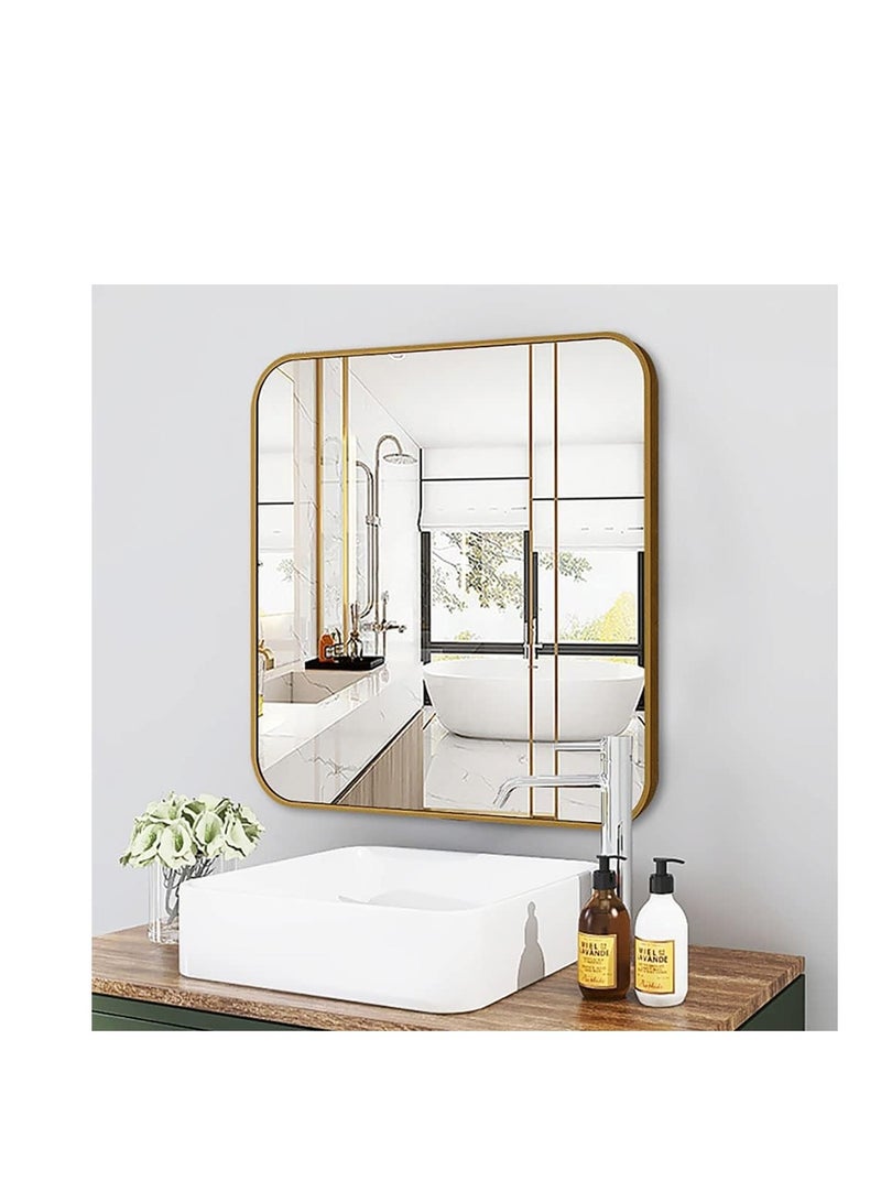 Wall Mounted Bathroom Mirror Round Corners Vanity Makeup Mirror Vertical or Horizontal Hanging for Bathroom Bedroom Dressing Table Wall (50 * 50cm, Gold)  - Image 4