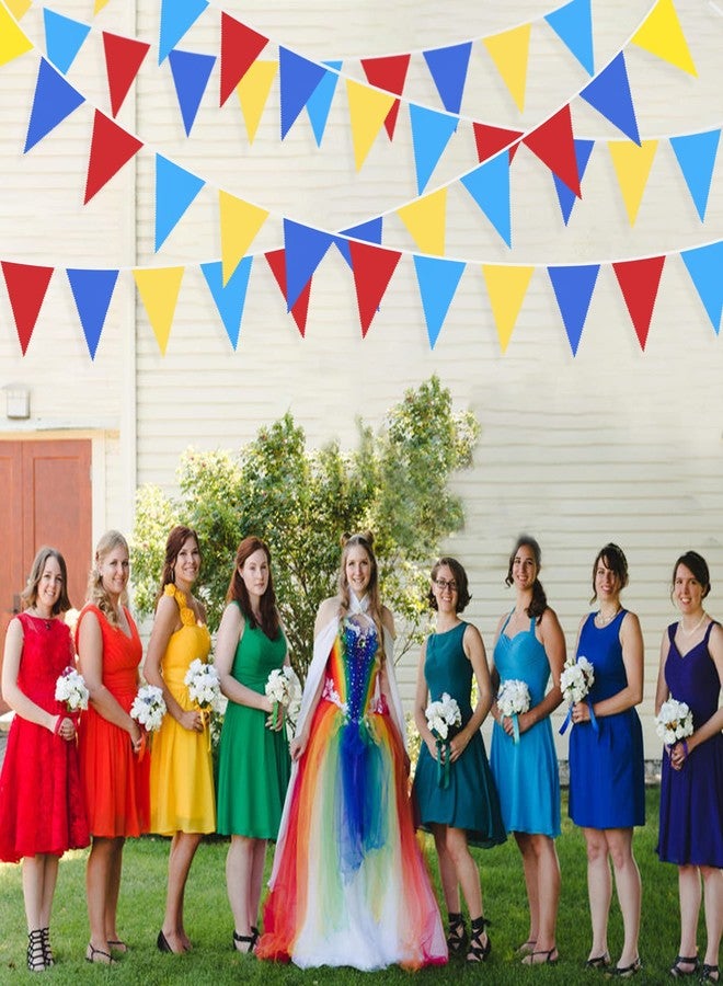 pinkblume 32Ft Red Blue Yellow Party Decorations Carnival Circus Clown Triangle Flag Pennant Bunting Banner Fabric Garland for Kids Birthday Baby Shower Wedding Outdoor Garden Festivals Hanging Decorations - Image 5