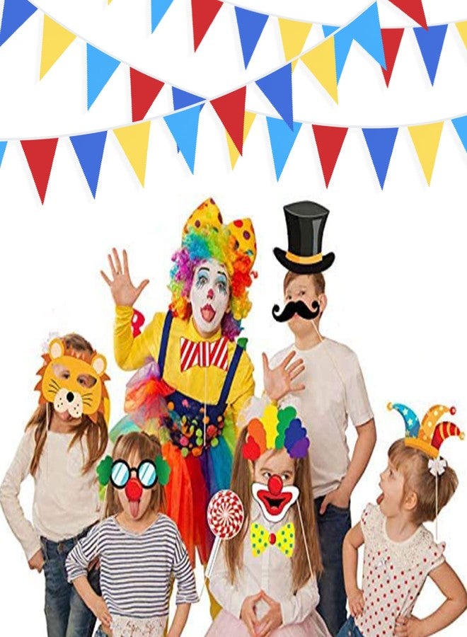 pinkblume 32Ft Red Blue Yellow Party Decorations Carnival Circus Clown Triangle Flag Pennant Bunting Banner Fabric Garland for Kids Birthday Baby Shower Wedding Outdoor Garden Festivals Hanging Decorations - Image 4