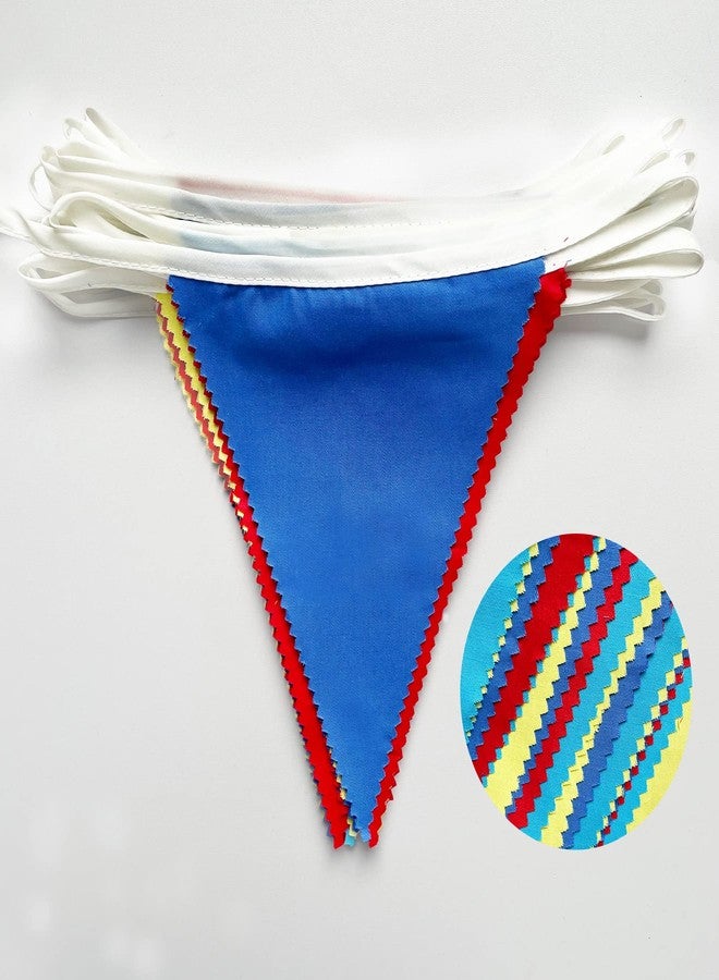 pinkblume 32Ft Red Blue Yellow Party Decorations Carnival Circus Clown Triangle Flag Pennant Bunting Banner Fabric Garland for Kids Birthday Baby Shower Wedding Outdoor Garden Festivals Hanging Decorations - Image 2