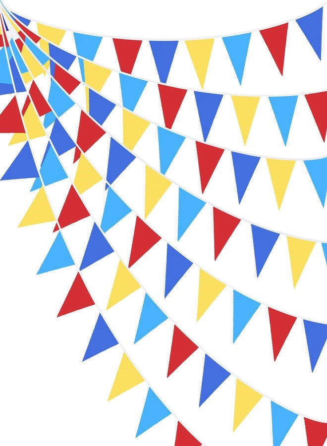 pinkblume 32Ft Red Blue Yellow Party Decorations Carnival Circus Clown Triangle Flag Pennant Bunting Banner Fabric Garland for Kids Birthday Baby Shower Wedding Outdoor Garden Festivals Hanging Decorations - Image 1