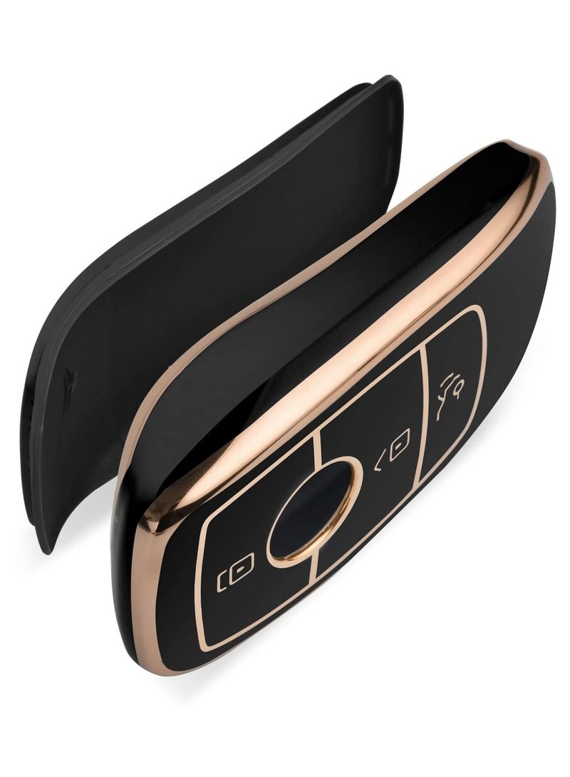 Key Cover for Mercedes, Car Key Protective Cover for Mercedes Benz E Class 2017 S 2018 Remote Fob Key (Golden Edge-Black) - Image 3