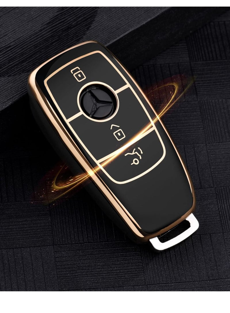 Key Cover for Mercedes, Car Key Protective Cover for Mercedes Benz E Class 2017 S 2018 Remote Fob Key (Golden Edge-Black) - Image 4