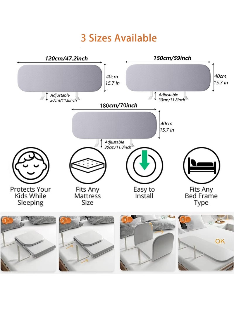 Bed Rail for Toddlers Bed Guard Fence Baby Bedrail Guard Adjustable Swing Down Bed Rail Collapsible Safety Bed Barrier for Kids (Grey)  - Image 2