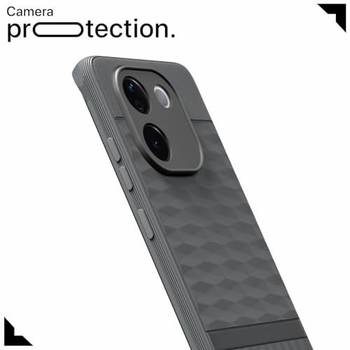 Pikkme Back Cover for Vivo T3 Pro 5G / iQOO Z9s Pro 5G Camera Protection 3D Hexa Cube Design Silicone Protective Bumper Case (Grey) - Image 5