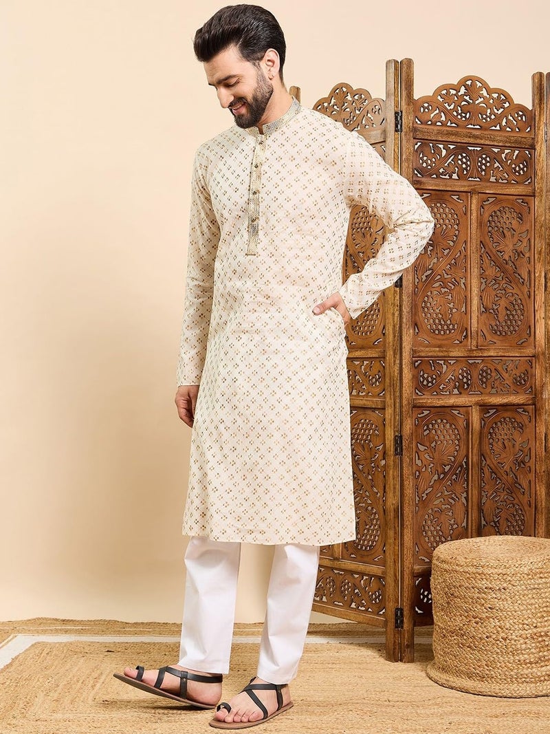 SWAGG INDIA كُرتا قطنية هندسية عادية مزخرفة للرجال - Image 3