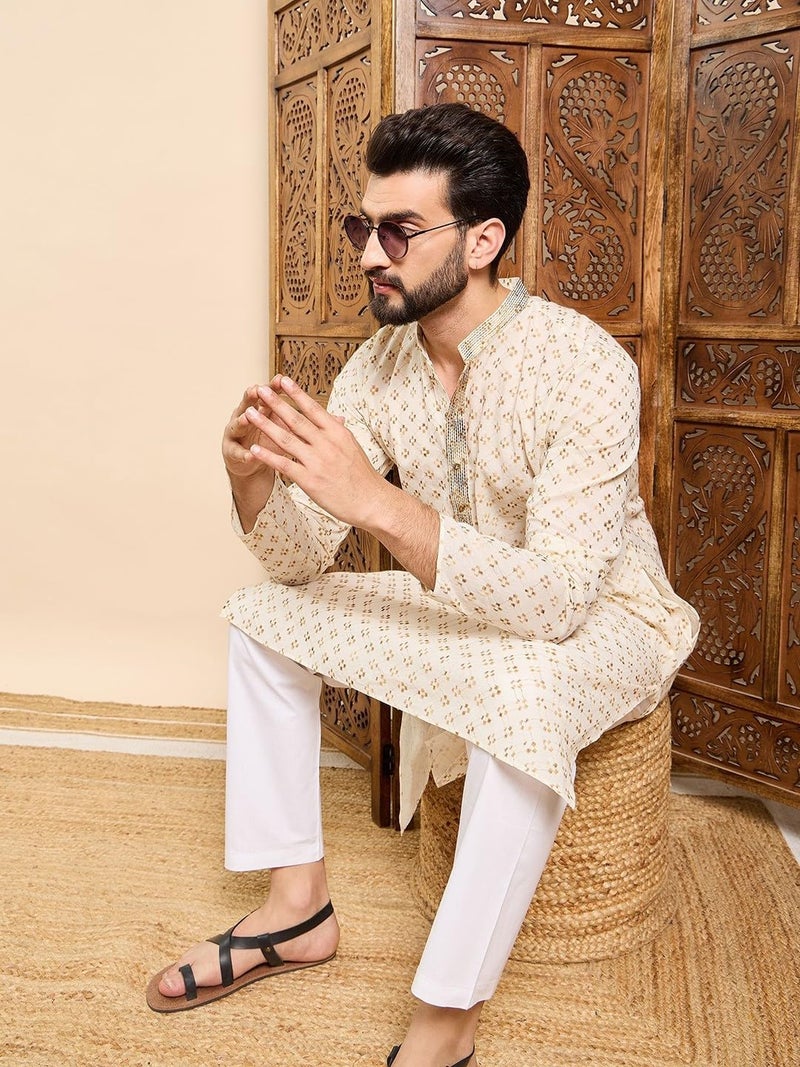 SWAGG INDIA كُرتا قطنية هندسية عادية مزخرفة للرجال - Image 5