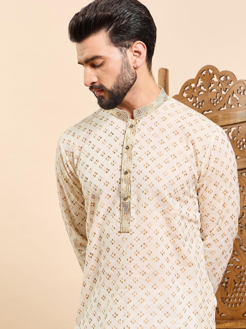 SWAGG INDIA كُرتا قطنية هندسية عادية مزخرفة للرجال - Image 2