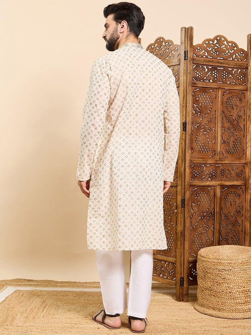 SWAGG INDIA كُرتا قطنية هندسية عادية مزخرفة للرجال - Image 4