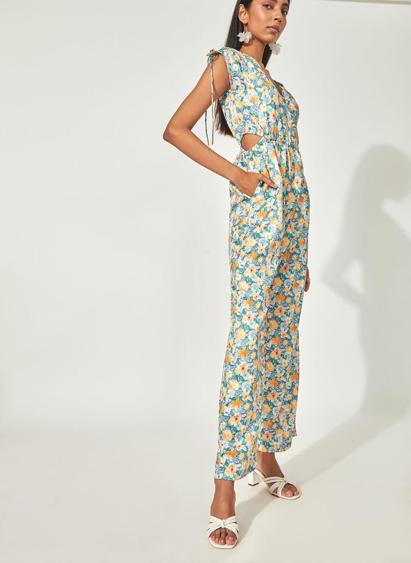 The Label Life Aqua Floral Cut-Out Jumpsuit - Image 2