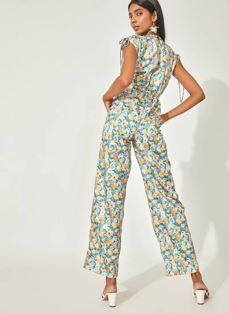 The Label Life Aqua Floral Cut-Out Jumpsuit