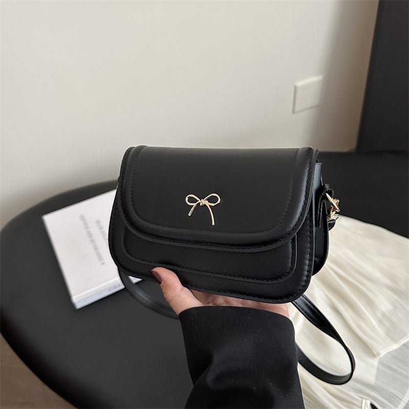 Korean Style Bow Embossed Crossbody Bag 2025 Spring And Trendy Fashion Pure Color Design Casual Satchel Small Square Bag - Image 4