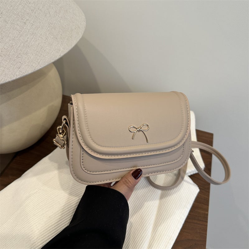 Korean Style Bow Embossed Crossbody Bag 2025 Spring And Trendy Fashion Pure Color Design Casual Satchel Small Square Bag - Image 2