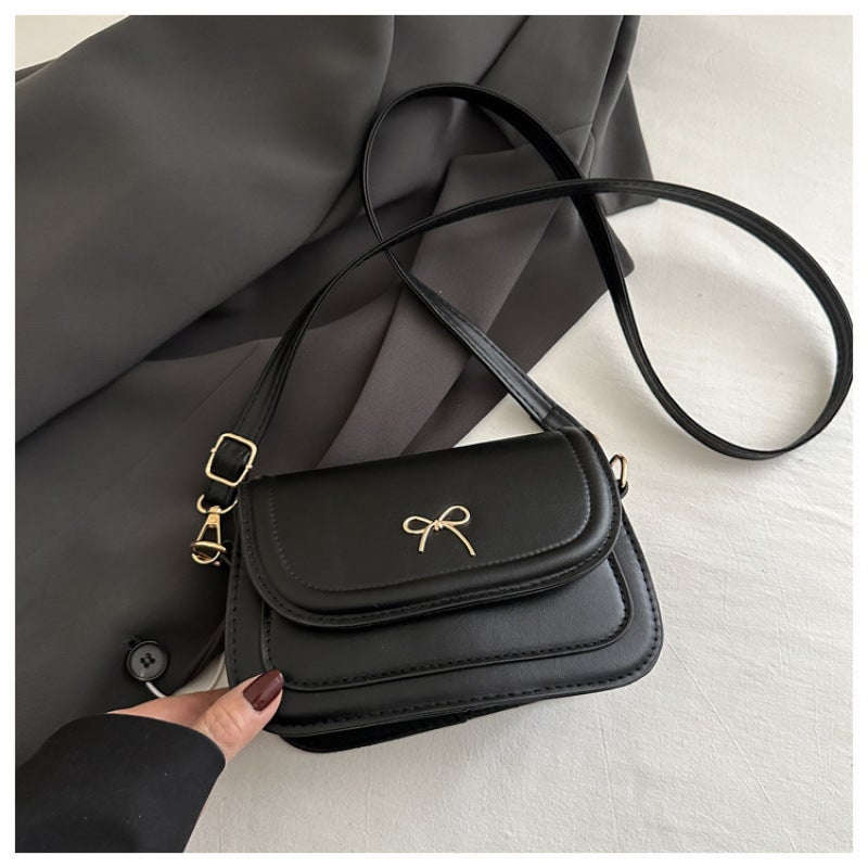 Korean Style Bow Embossed Crossbody Bag 2025 Spring And Trendy Fashion Pure Color Design Casual Satchel Small Square Bag - Image 1