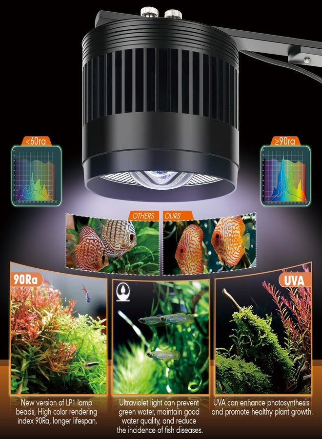 AQQA Aquarium Clip-On Stream Light with Controller, LED Fish Tank Light with 3 Modes (White/RGB/Full Spectrum), Timer & 6 Brightness Levels, Adjustable Clamp for Freshwater Plants Fish Tanks 80W - Image 2