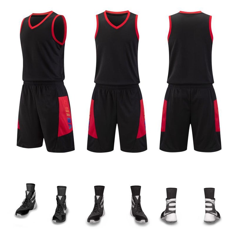 Generic Breathable Basketball Jersey Set Quick-Dry 881 Black 