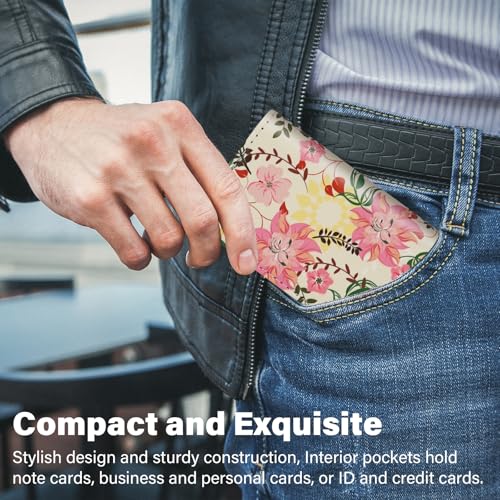 AI-DEE Business Card Holder，PU Leather Business Card Case Color Printing Pattern Card Holder Wallet，Pockets Magnetic Credit Card Holders for Men and Women - Red Yellow Flowers - Image 5