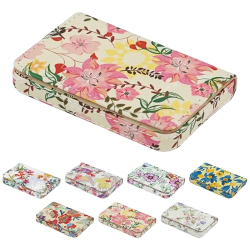AI-DEE Business Card Holder，PU Leather Business Card Case Color Printing Pattern Card Holder Wallet，Pockets Magnetic Credit Card Holders for Men and Women - Red Yellow Flowers - Image 1