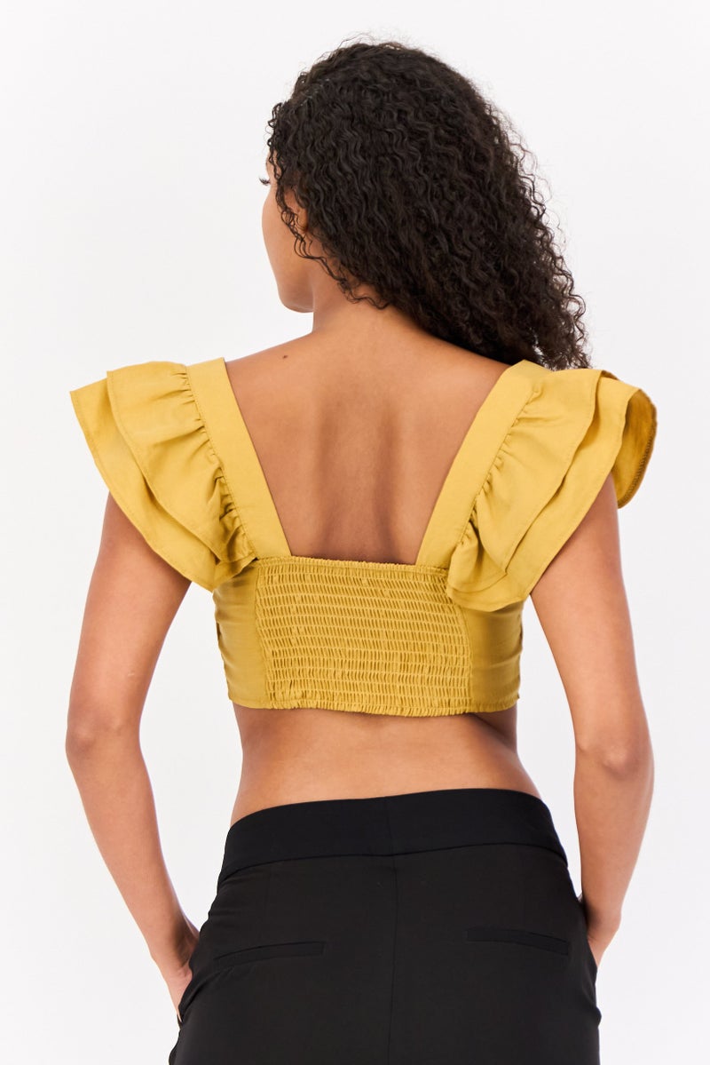 DeFacto Women Square Neck Short Sleeve Solid Blouse, Yellow - Image 4