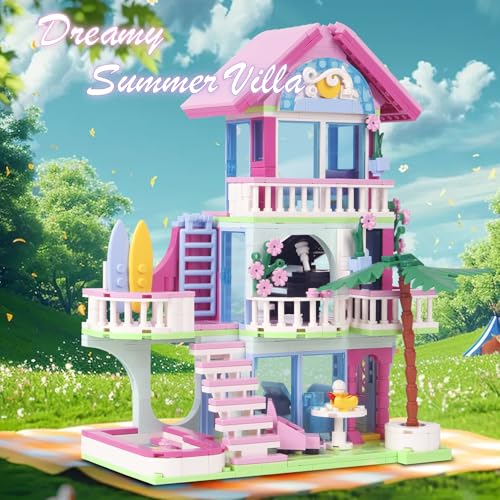 Bibilock 678PCS Pink Beach House Building Blocks Kit Compatible with Lego Particle SizesFriends Interactive Architecture Holiday Dream VillaUnique Birthday Gift Toy for Girls or Boys Age 6 7 8 9 10 11 12 - Image 5