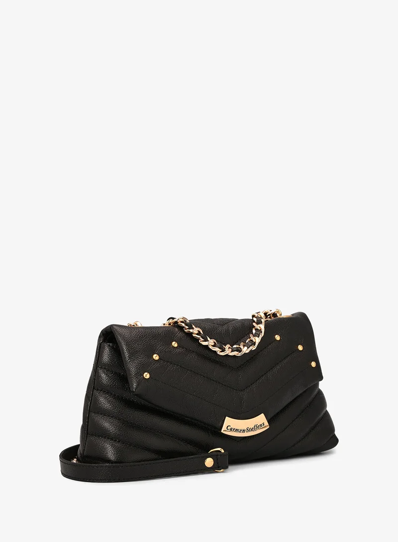 Carmen Steffens Black Quilted Leather Bag with Metal Application