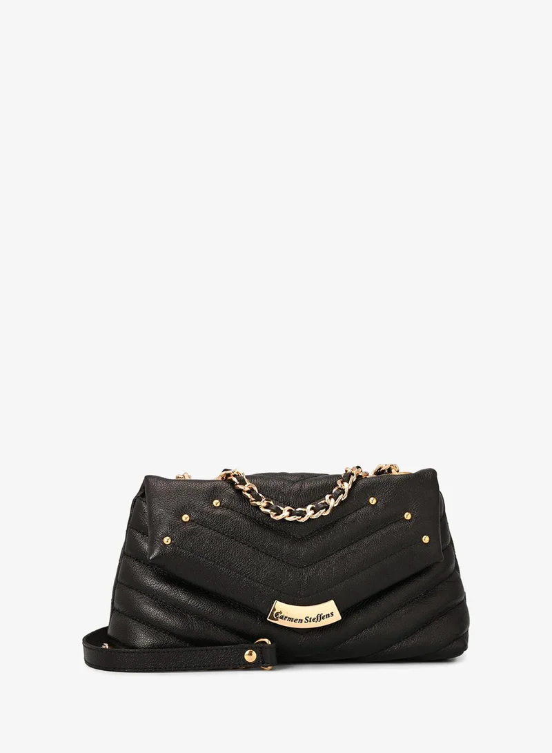 Carmen Steffens Black Quilted Leather Bag with Metal Application