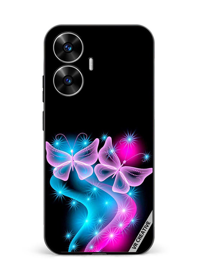 VR CREATIVE Protective Case Cover For Realme C55 Butterfly Pink Black Background Design Multicolour - Image 1