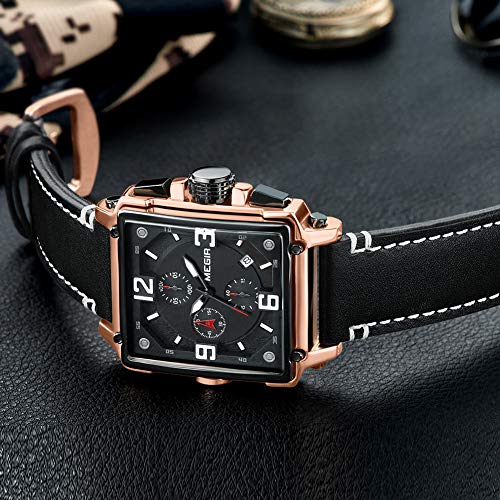 MEGIR Men's Analogue Army Military Chronograph Luminous Quartz Watch with Fashion Leather Strap for Sport & Business Work (2061 Rose/Black) - Image 3