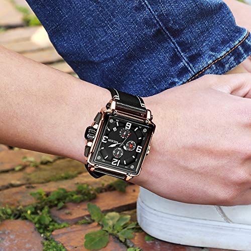 MEGIR Men's Analogue Army Military Chronograph Luminous Quartz Watch with Fashion Leather Strap for Sport & Business Work (2061 Rose/Black) - Image 2