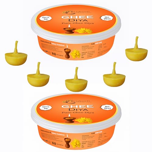 Brijbooti Ghee Diya for Puja – 100 Ghee Wicks (Pack of 2) | Ready to Use Ghee Diya batti for Pooja | Long Lasting 30 Min Burn Time | Easy to Use Puja Batti for Aarti - Image 1