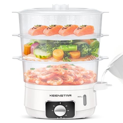 KEENSTAR Electric Food Steamer for Cooking, 13.7QT Vegetable Steamer with 3 Tiers BPA-Free Baskets, 800W Fast Simultaneous Cooking, 60-Minute Timer, Ideal for Veggies Seafood Rice - Image 1