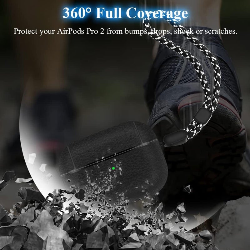 OneNine Cost effective upgraded craftsmanship PU Leather Protective Case for Airpods Pro 2, Luxury Lightweight Drop-Proof Full Protection Skin Cover with Lanyard, Compatible with Airpods Pro 2nd Generation 2022 Case, Front LED Visible Gulf climate fit - Image 4