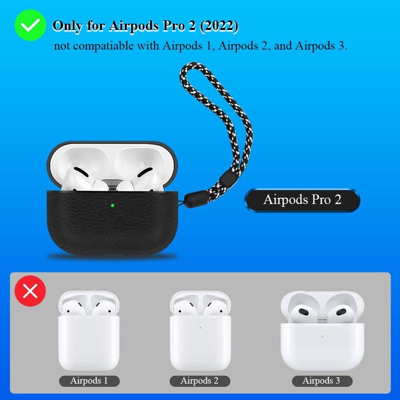 OneNine Cost effective upgraded craftsmanship PU Leather Protective Case for Airpods Pro 2, Luxury Lightweight Drop-Proof Full Protection Skin Cover with Lanyard, Compatible with Airpods Pro 2nd Generation 2022 Case, Front LED Visible Gulf climate fit - Image 2