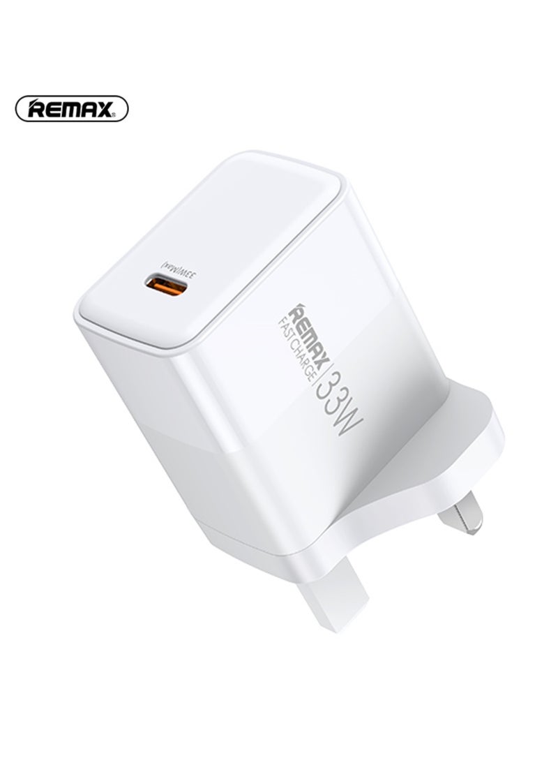 REMAX - RPU121 33W Fast Charger, Type C, USB C 4X Faster, Wall Charger, Safe with Smart Chip, Overheating Projection, for phones, laptops, and tablets, White - Image 1