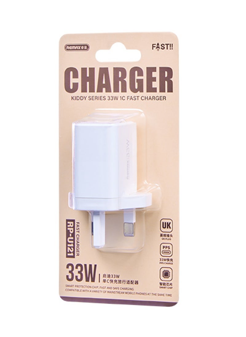 REMAX - RPU121 33W Fast Charger, Type C, USB C 4X Faster, Wall Charger, Safe with Smart Chip, Overheating Projection, for phones, laptops, and tablets, White - Image 1