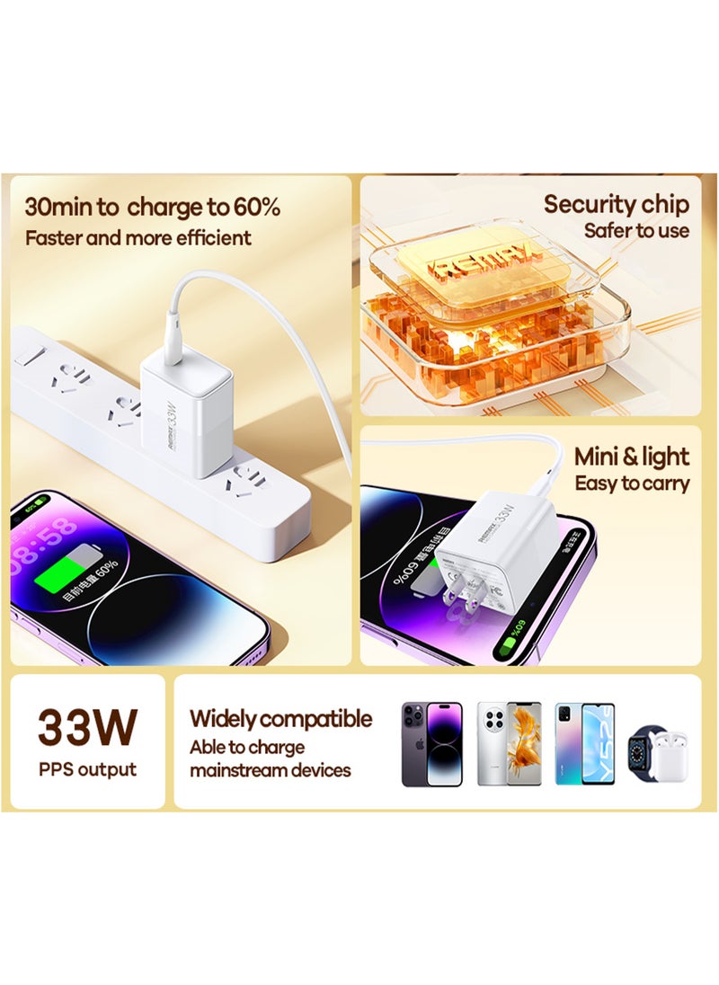 REMAX - RPU121 33W Fast Charger, Type C, USB C 4X Faster, Wall Charger, Safe with Smart Chip, Overheating Projection, for phones, laptops, and tablets, White - Image 1