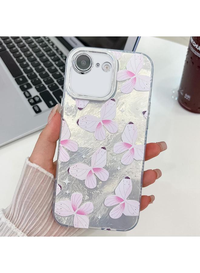 S-TOP Case For iPhone 16e Plating Texture Butterfly TPU Phone Case with Glitter Lens Film - Image 1
