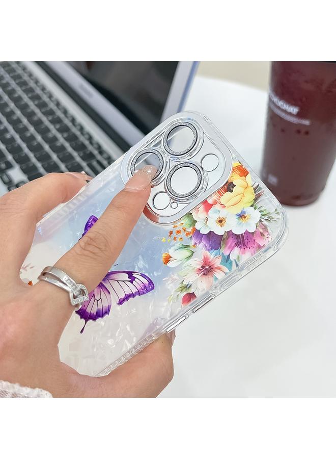S-TOP Case For iPhone 16e Plating Texture Butterfly TPU Phone Case with Glitter Lens Film - Image 5