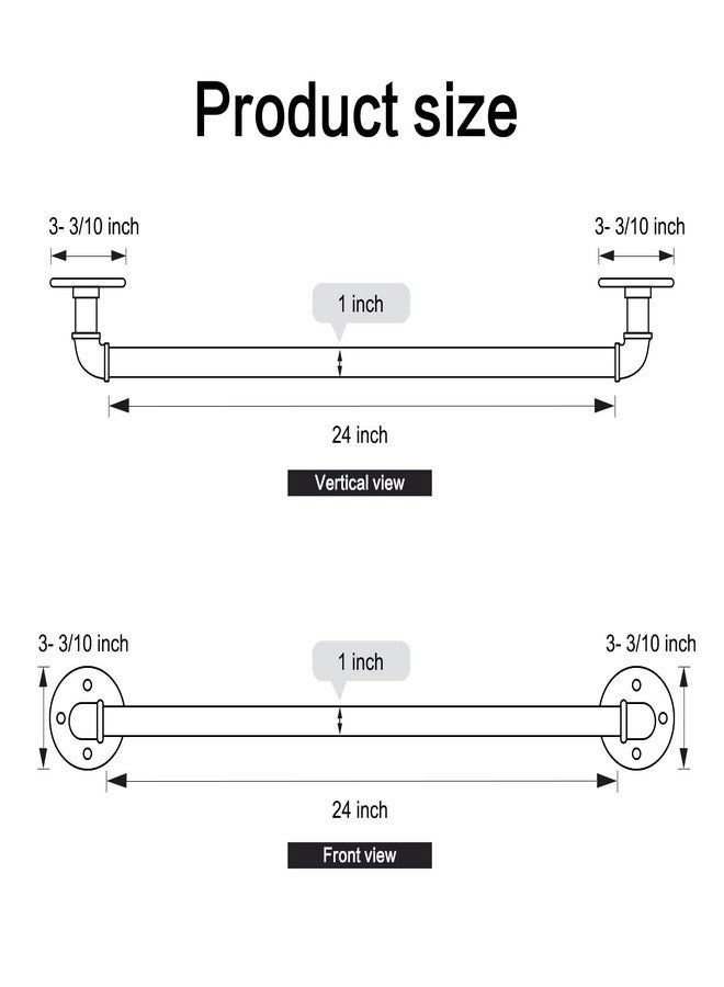 HouseAid 24 Inch Industrial Pipe Towel Bar, Farmhouse Rustic Towel Holder, Vintage Style Towel Rod for Bathroom, Wall Mounted, Matte Black - Image 5