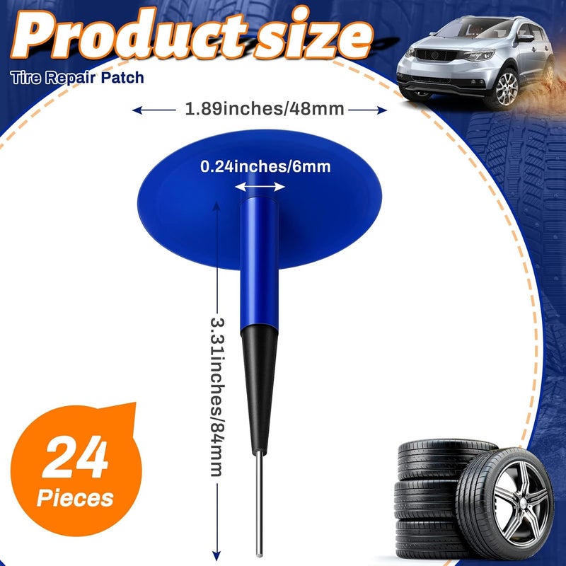 فريندا عدة تصليح إطارات - رقعة تصليح إطارات مطاطية - مجموعة سدادة فطرية - سدادة تصليح ثقوب مطاطية - فيلم تصلي�� إطارات بمسمار فطري - رقعة تصليح إطارات السيارة (24 قطعة، 0.24 × 1.89 بوصة) - Image 2