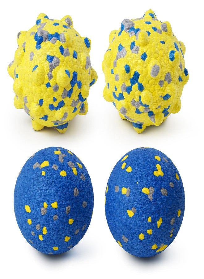 Moonorange Dog Tennis Balls for Aggressive Chewers, Indestructible Durable Bouncy Interactive Toy for Dogs Fetch Game Lightweight Floating Outdoor Training(2 Yellow Point+ 2 Blue Cirle Medium) - Image 1