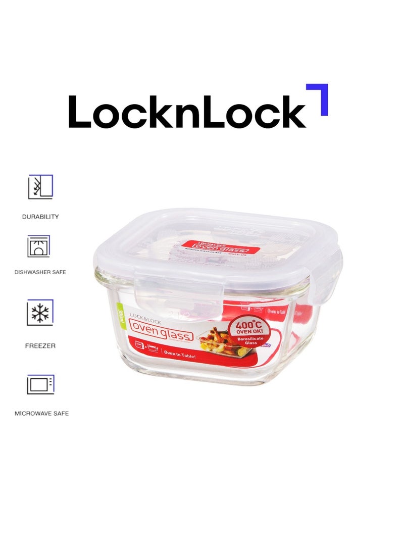 LOCK & LOCK حاوية زجاجية مربعة 300 مل من لوكن لوك - حل تخزين الطعام المتين والآمن للاستخدام في الميكروويف - Image 1