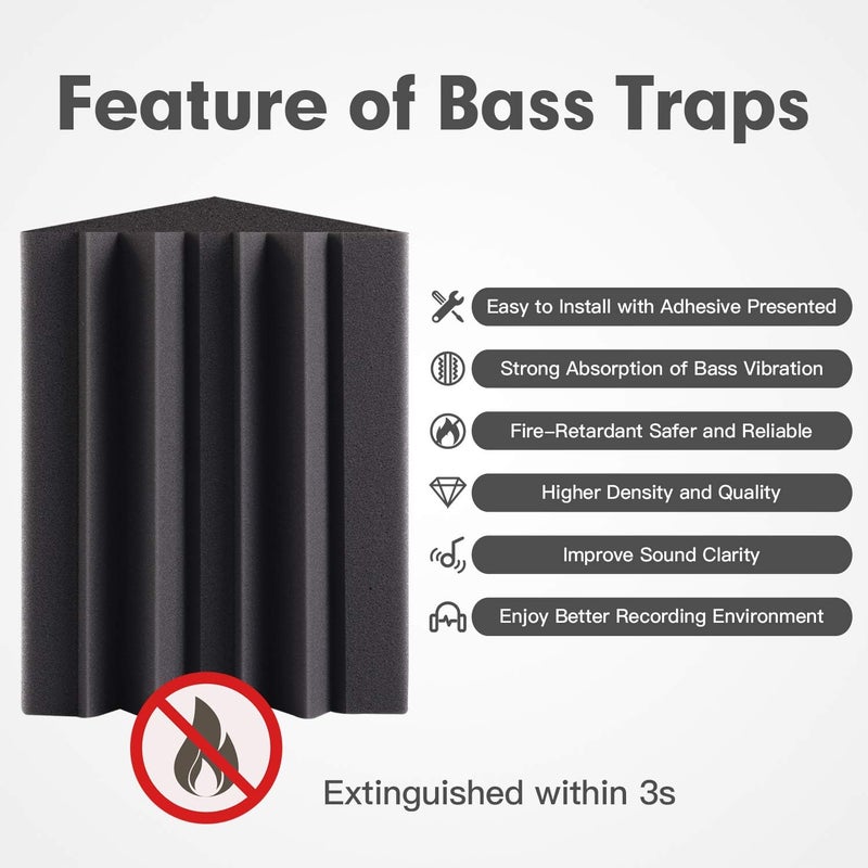 SD SODOCT 8 Pack - Bass Traps Acoustic Foam Corner, 8''x8''x12'' Black Bass Traps Corner Studio Foam, High Density and Fire-Proof Acoustic Panels Recording Studio Acoustical Treatments - Image 3