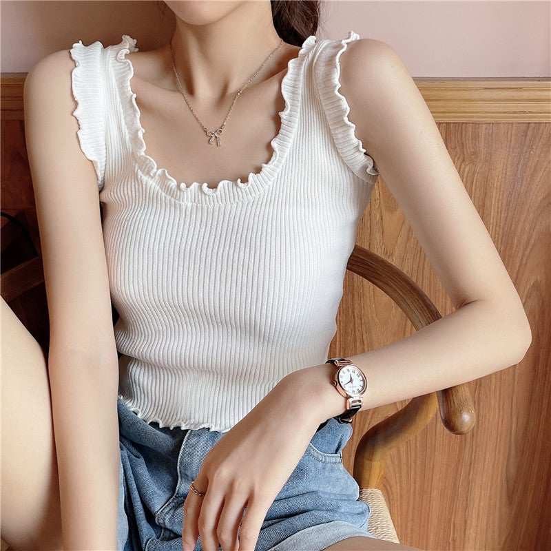 200 Jin Womens Lace Knitted Camisole Womens Slim Top White 