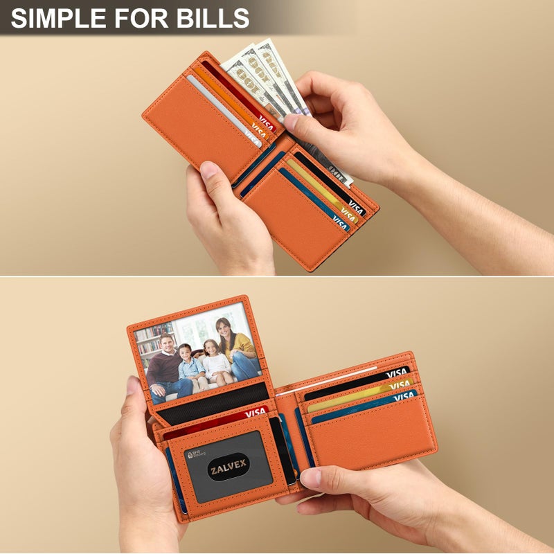 ZALVEX Wallet for Men Slim RFID Blocking Leather Credit Card Holder Wallet for 14 Cards, Bifold Minimalist Thin Wallet with 2 ID Windows & Cash Slot, Front Pockt Carteras Para Hombres, Birthday Gifts for Men - Image 5
