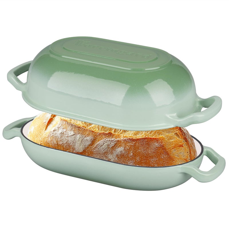 VORRINGARD Enameled Cast Iron Sourdough Bread Oven, Dutch Oven, Loaf Cast Iron Bread Pan for Homemade Bread Baking, Meatloaf Pan with Lid, 5QT, Green - Image 1