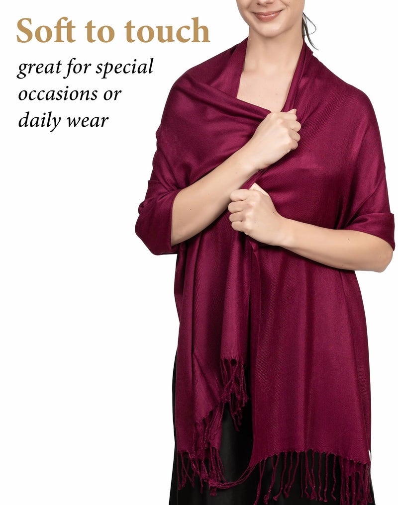 Achillea Soft Silky Pashmina Scarf for Women - Shawl Wrap for Evening Dresses, Bridesmaids, Weddings & Everyday Wear (Wine) - Image 3