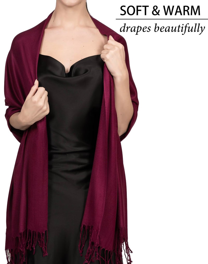 Achillea Soft Silky Pashmina Scarf for Women - Shawl Wrap for Evening Dresses, Bridesmaids, Weddings & Everyday Wear (Wine) - Image 5