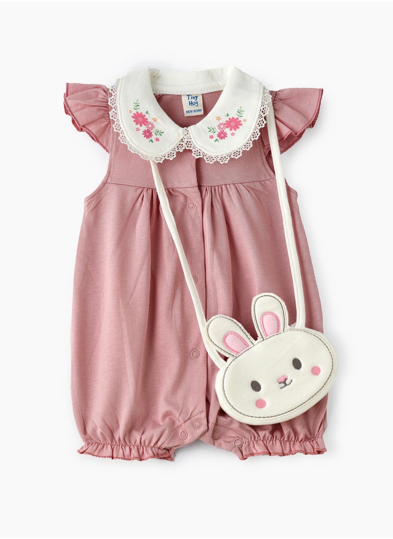 Tiny Hug Baby Girl Pink Bunny Bag Onesie  - Image 1