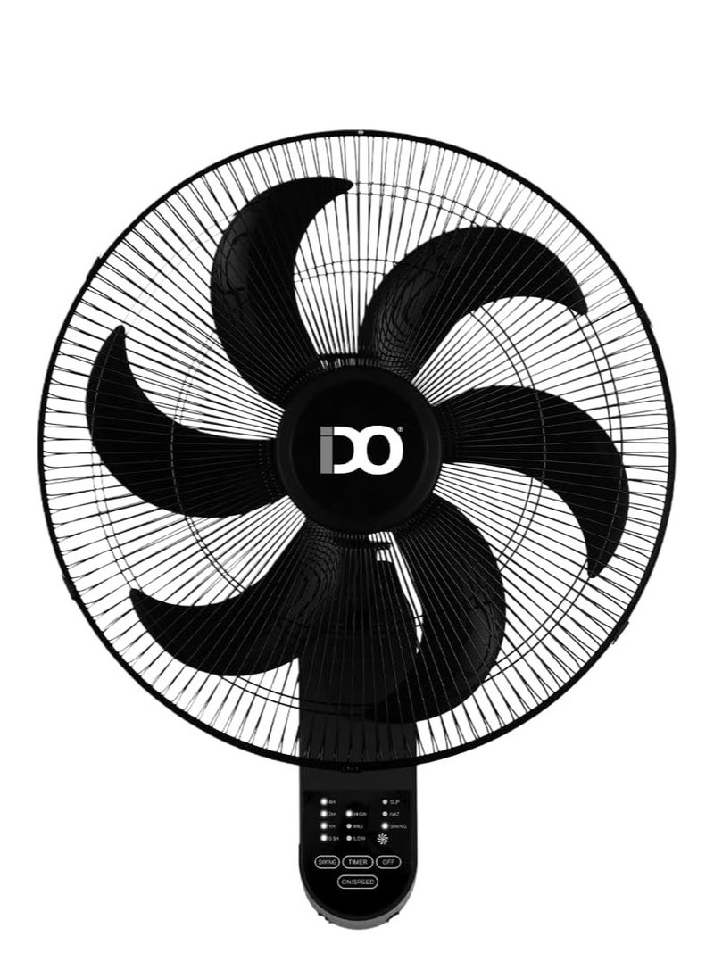 IDO Wall Fan with Remote Control 18 Inch 75 Watt 3 Speeds 6 Strong Blades Black WF18RC-BK  - Image 1